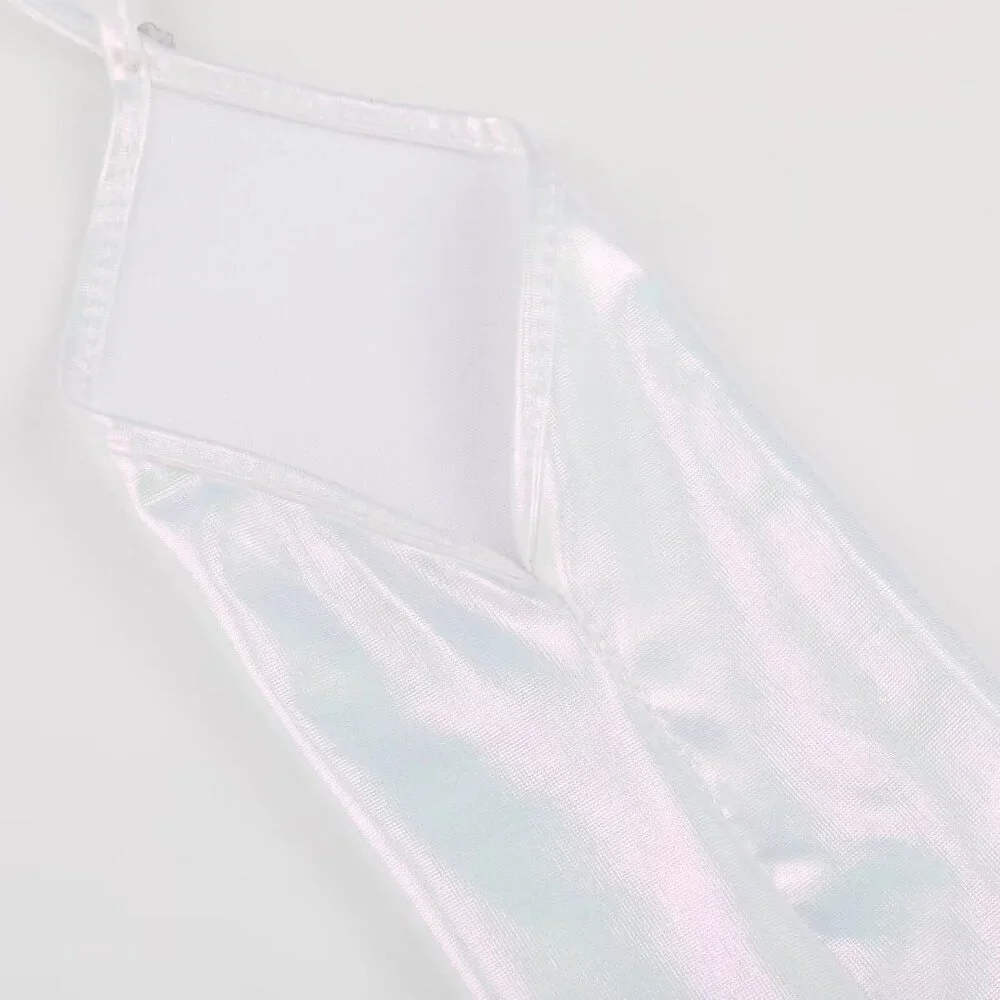 Women's White Shiny Elastic Satin Rave Fingerless Long Gloves Party Costume